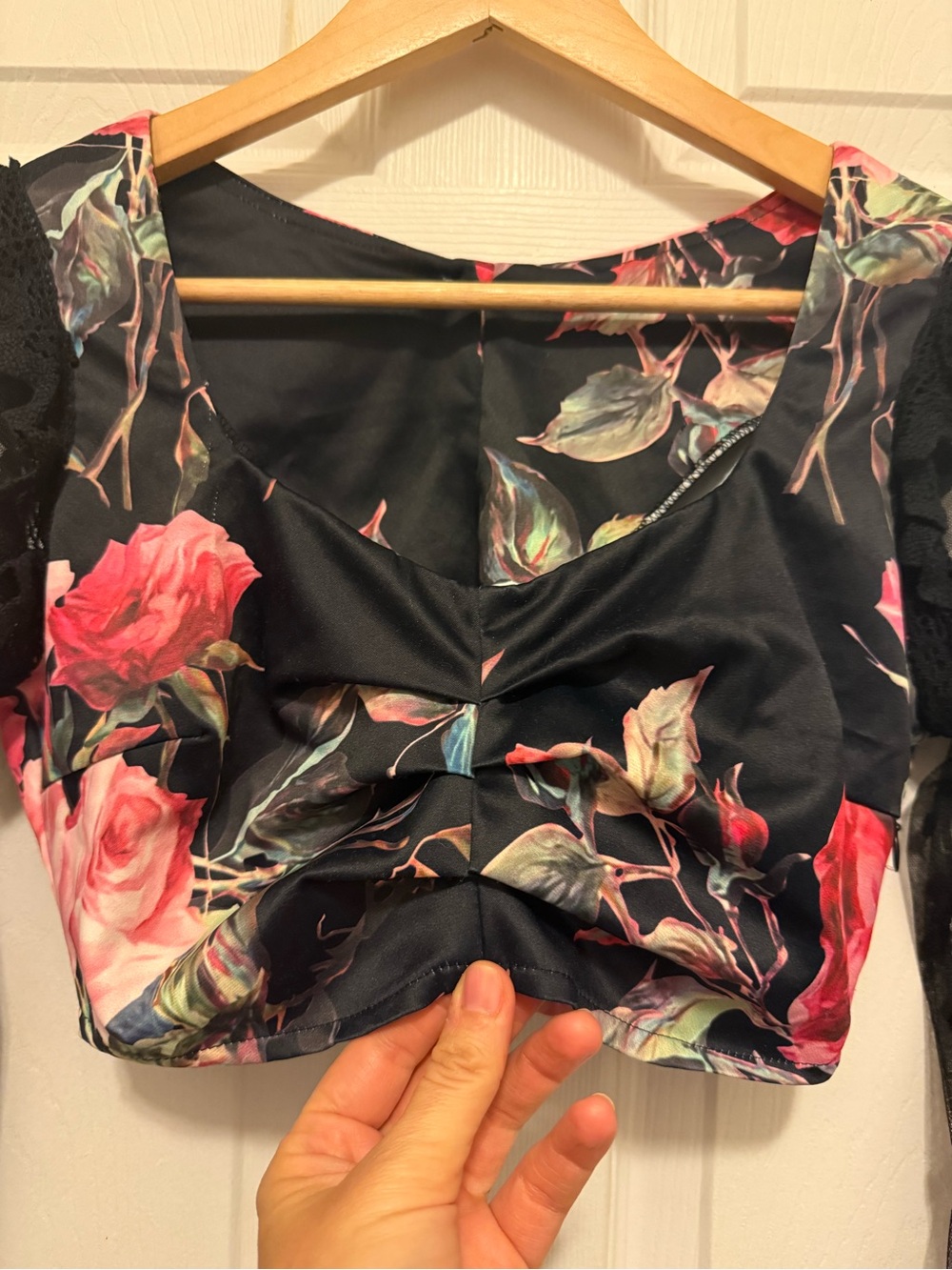 Flirty Black Floral Crop Top - Picture 2 of 9